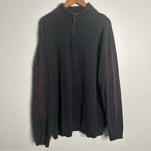 HARLEY DAVIDSON 3XL 1/4 Zip Thick Knit Black Sweater Embroidered Spellout Sleeve